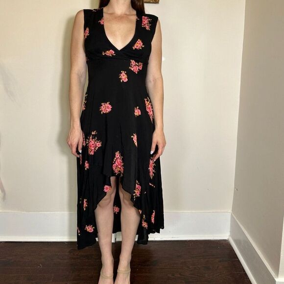 Free People Birdie High Low Floral Surplice Sleeveless Midi Dress Size 4 - Picture 1 of 5